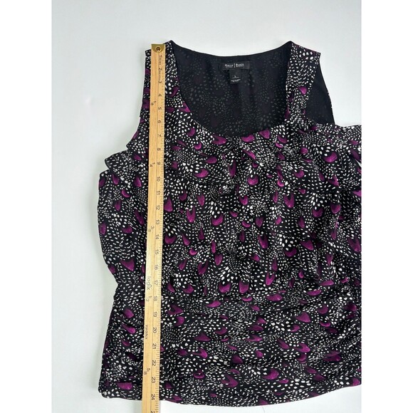 White House Black Market Lined Sleeveless Ruffle Layers Peacock Tie Shirt Top~L - Picture 4 of 5